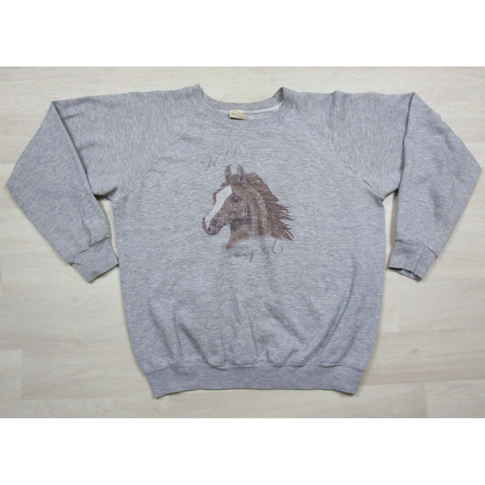 Vintage 80s Horse Raglan Sweatshirt (XL) Wild Spirit Equestrian Preppy FOTL